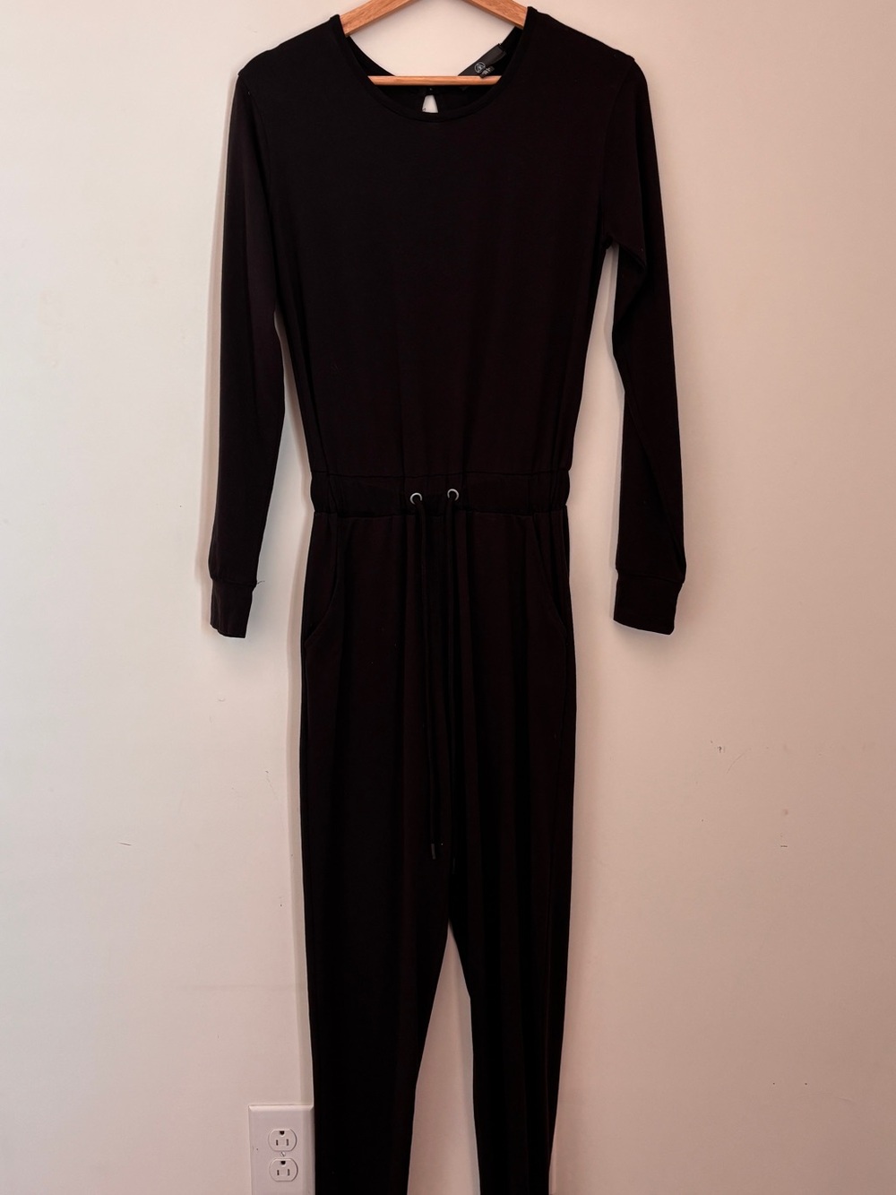 Monki Black Long-Sleeve Drawstring Waist Jumpsuit